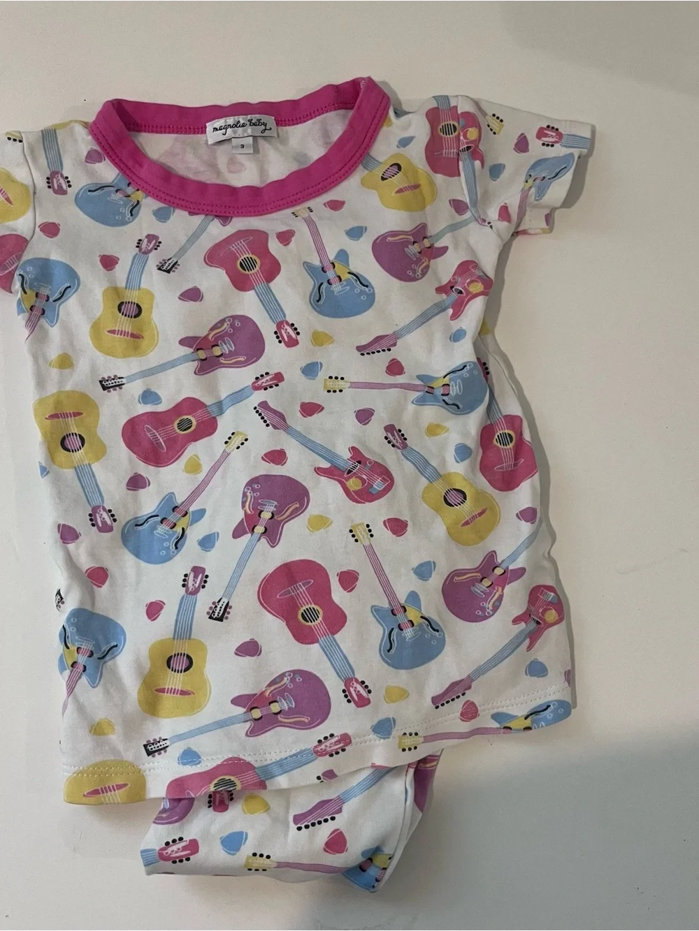 Magnolia Baby Toddler Girls Pink Guitar Print Pajamas 3T Pima Cotton